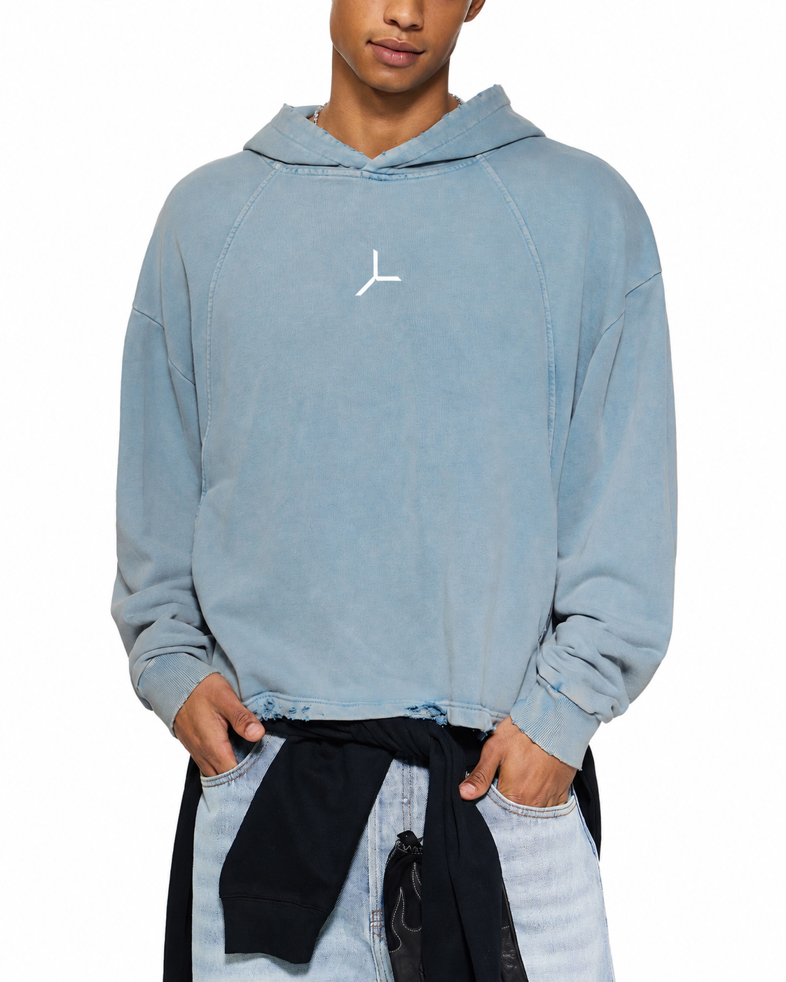 VINTAGE WASH FRAYED-HEM HOODIE