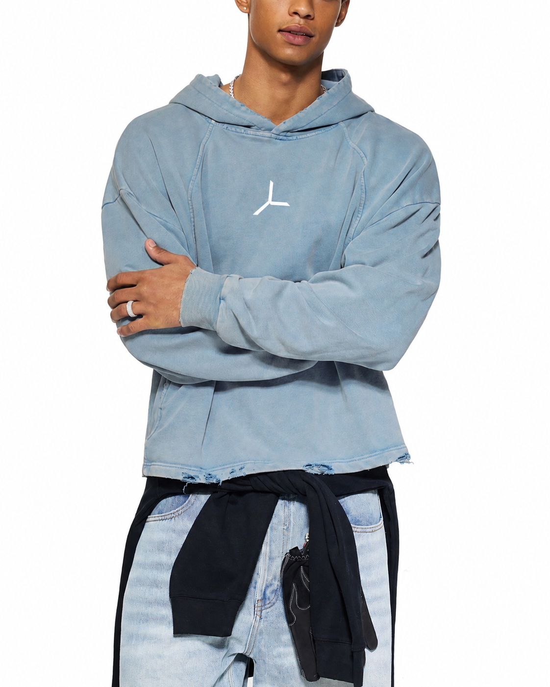 VINTAGE WASH FRAYED-HEM HOODIE