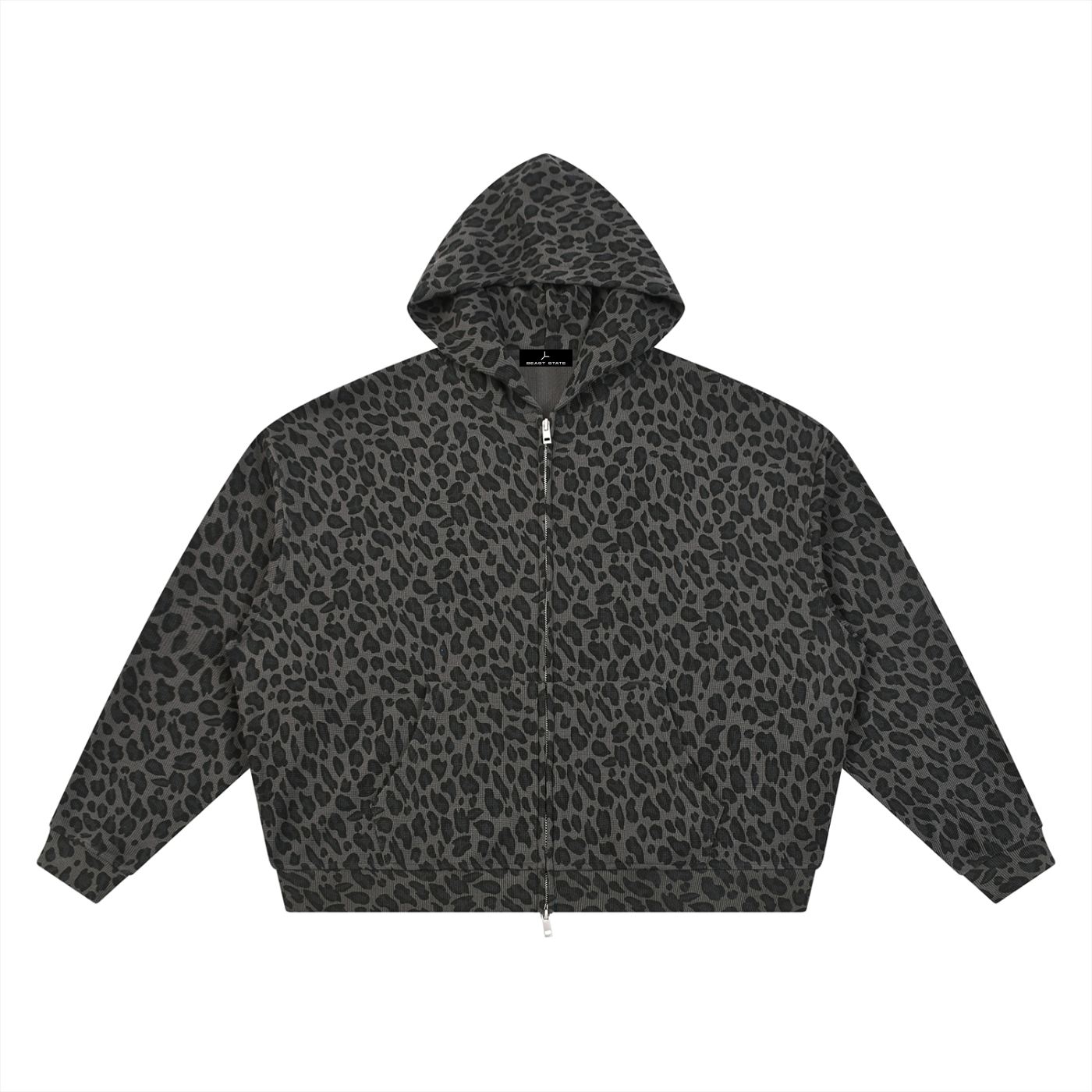 LEOPARD WAFFLE ZIP HOODIE