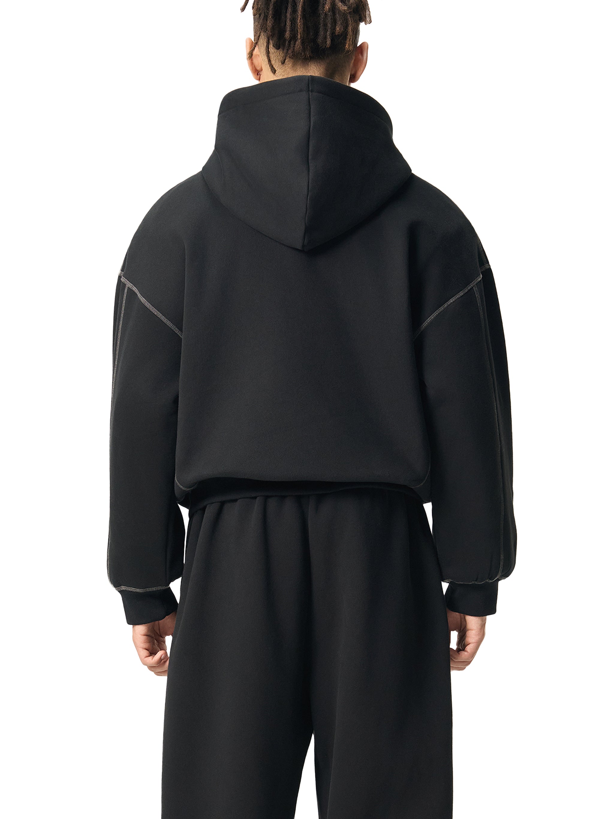 CONTRAST STITCH BOXY HOODIE